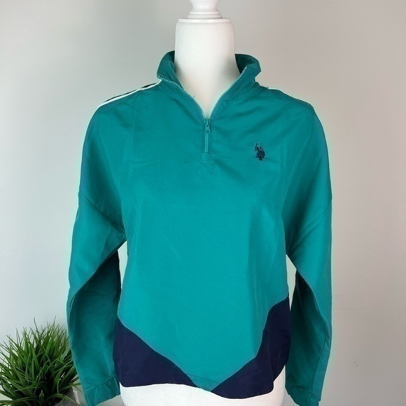 U.S. Polo Assn. Turquoise Rapids Color Block Cropped Popover Top size nedium - Picture 1 of 9